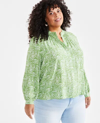 Style & Co Plus Size Printed Button-front Blouse, Created For Macy's In Dainty Flower