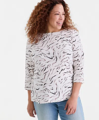Style & Co Style Co Womens Pima Cotton 3 4 Sleeve Boat Neck Top Macys Exclusive In White