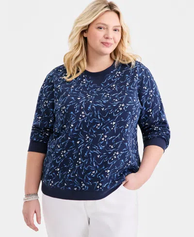 Style & Co Plus Size Printed Crewneck Fleece Sweatshirt, Macy's Exclusive In Blue