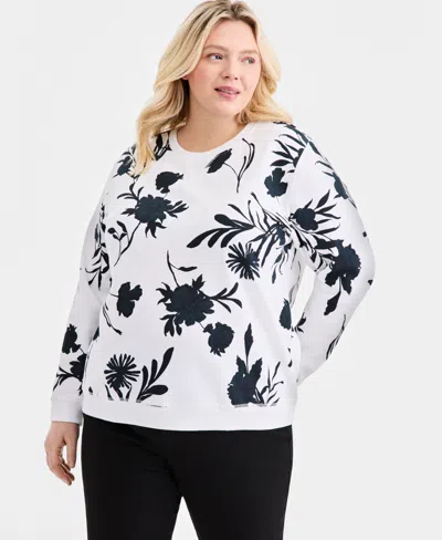 Style & Co Plus Size Printed Crewneck Fleece Sweatshirt, Macy's Exclusive In Multi