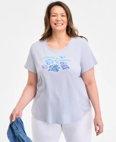 Style & Co Plus Size Printed Crewneck Graphic T-shirt, Exclusively At Macy's In Blue