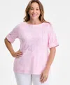 Style & Co Plus Size Printed Elbow-sleeve Knit Top, Exclusively At Macy's