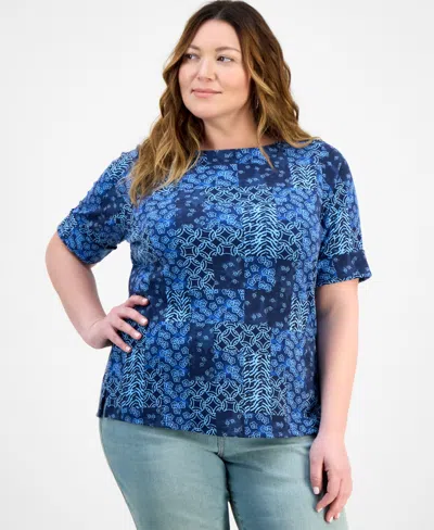 Style & Co Plus Size Printed Elbow-sleeve Knit Top, Exclusively At Macy's