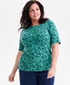 Style & Co Plus Size Printed Elbow-sleeve Knit Top, Macy's Exclusive
