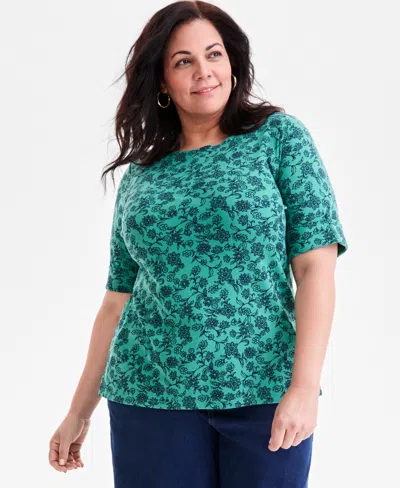 Style & Co Plus Size Printed Elbow-sleeve Knit Top, Macy's Exclusive