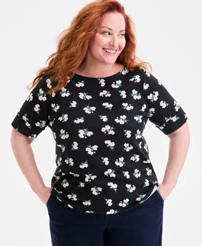 Style & Co Plus Size Printed Elbow-sleeve Knit Top, Macy's Exclusive