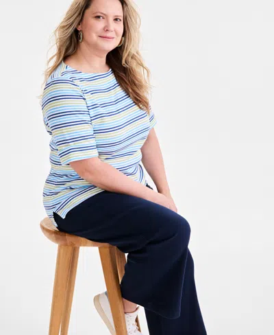 Style & Co Plus Size Striped Elbow-sleeve Knit Top, Exclusively At Macy's In Movement Stripe