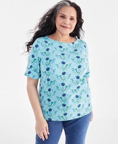 Style & Co Plus Size Printed Elbow-sleeve Top, Created For Macy's In Mirrored Hedge