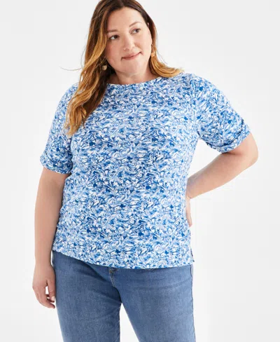 Style & Co Plus Size Printed Elbow-sleeve Top, Created For Macy's In Windy Riverside