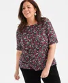 Style & Co Plus Size Printed Elbow-sleeve Top, Macy's Exclusive In Multi
