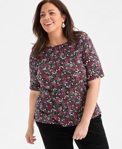 Style & Co Plus Size Printed Elbow-sleeve Top, Macy's Exclusive In Multi