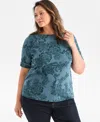 Style & Co Plus Size Printed Elbow-sleeve Top, Macy's Exclusive In Blue