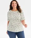 Style & Co Plus Size Scoop-neck Long-sleeve Top, Exclusively For Macy's In Multi