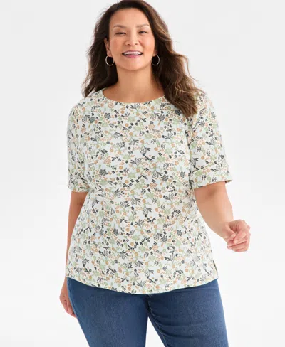 STYLE & CO PLUS SIZE PRINTED ELBOW-SLEEVE TOP, MACY'S EXCLUSIVE