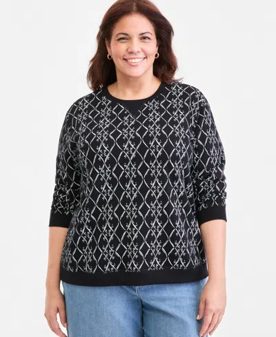 Style & Co Plus Size Printed Fleece Crewneck Sweatshirt, Macy's Exclusive In Black