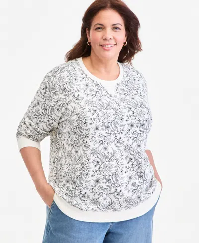 Style & Co Plus Size Printed Fleece Crewneck Sweatshirt, Macy's Exclusive In Gray
