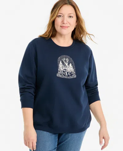 Style & Co Plus Size Printed Fleece Crewneck Sweatshirt, Macy's Exclusive In Blue