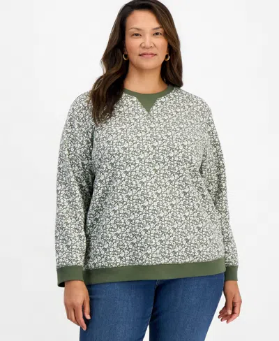 Style & Co Plus Size Printed Fleece Crewneck Sweatshirt, Macy's Exclusive In Multi