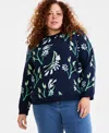 Style & Co Women's Printed Crewneck Fleece Sweatshirt, Exclusively At Macy's In Oversized Industrial Blue