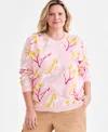 Style & Co Women's Printed Crewneck Fleece Sweatshirt, Exclusively At Macy's In Oversized Pink