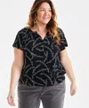Style & Co Plus Size Printed Flutter-sleeve Top, Created For Macy's In Dotted Black