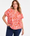 Style & Co Plus Size Printed Flutter-sleeve Top, Exclusively At Macy's