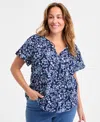 Style & Co Plus Size Printed Flutter-sleeve Top, Exclusively At Macy's