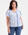 Style & Co Women's Cotton Stripe Split-neck Flutter-sleeve Top, Exclusively At Macy's In Blue