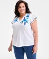 Style & Co Plus Size Printed Flutter-sleeve Top, Exclusively At Macy's In White
