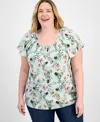 Style & Co Plus Size Printed Flutter-sleeve Top, Exclusively At Macy's In Floating Mint