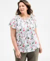 Style & Co Petite Floating Fauna Flutter-sleeve Knit Top, Exclusively At Macy's In Floating White