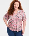 Style & Co Plus Size Printed Flutter-sleeve Top, Exclusively At Macy's In Garden Rose