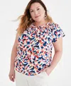 STYLE & CO PLUS SIZE PRINTED GATHERED SCOOP-NECK FLUTTER-SLEEVE TOP, CREATED FOR MACY'S