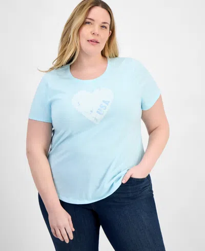 Style & Co Plus Size Printed Graphic T-shirt, Exclusively At Macy's In Love Aqua