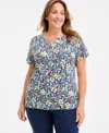 Style & Co Plus Size Printed Henley Short-sleeve Top, Exclusively At Macy's
