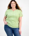 Style & Co Plus Size Printed Henley T-shirt, Exclusively At Macy's
