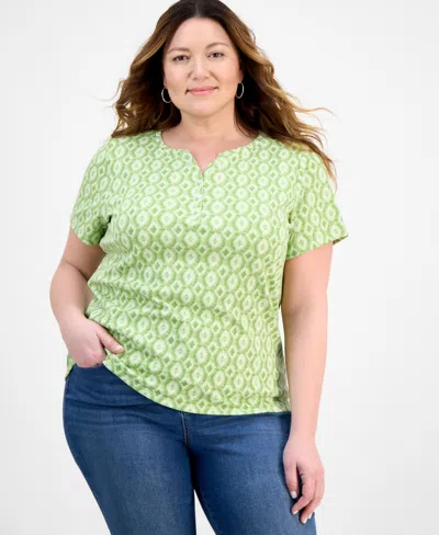 Style & Co Plus Size Printed Henley T-shirt, Exclusively At Macy's