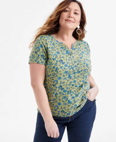 Style & Co Plus Size Printed Henley Tee, Exclusively At Macy's In Floral Bea