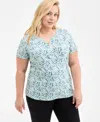 Style & Co Plus Size Printed Henley Top, Exclusively At Macy's In Multi