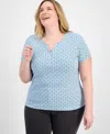 Style & Co Plus Size Printed Henley Top, Exclusively At Macy's In Blue