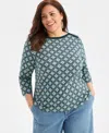 Style & Co Plus Size Printed Knit 3/4-sleeve Top, Macy's Exclusive In Multi