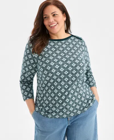 Style & Co Plus Size Printed Knit 3/4-sleeve Top, Macy's Exclusive In Multi