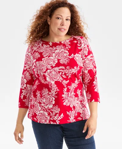Style & Co Plus Size Printed Knit 3/4-sleeve Top, Macy's Exclusive In Multi