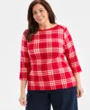 Style & Co Plus Size Printed Knit 3/4-sleeve Top, Macy's Exclusive In Red