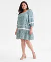 Style & Co Women's Cotton Printed Crochet-trim Shift Dress, Macy's Exclusive In Green