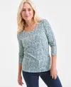 Style & Co Women's Printed Long-sleeve Scoop-neck Knit Top, Macy's Exclusive In Blue