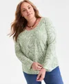 Style & Co Plus Size Printed Long-sleeve Top, Macy's Exclusive In Green