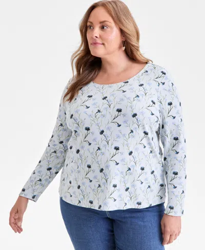 Style & Co Plus Size Printed Long-sleeve Top, Macy's Exclusive In Multi
