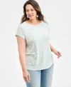 Style & Co Style Co Womens Printed Mixed Media Short Sleeve Top Pxs 4x Exclusively At Macys In Green