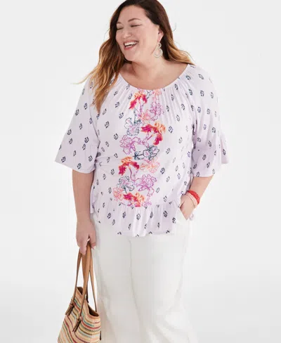 Style & Co Plus Size Printed On Off Top, Created For Macy's In Runway Lavendar